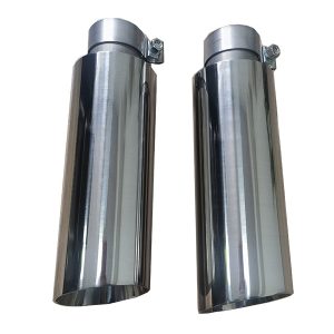 Exhaust Long Tail Tip with clamp Polished Double Wall Angle